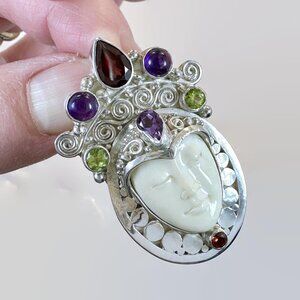 Goddess Pendant, Amethyst, Garent, Sterling Silver, Sajen, Designer, Vintage